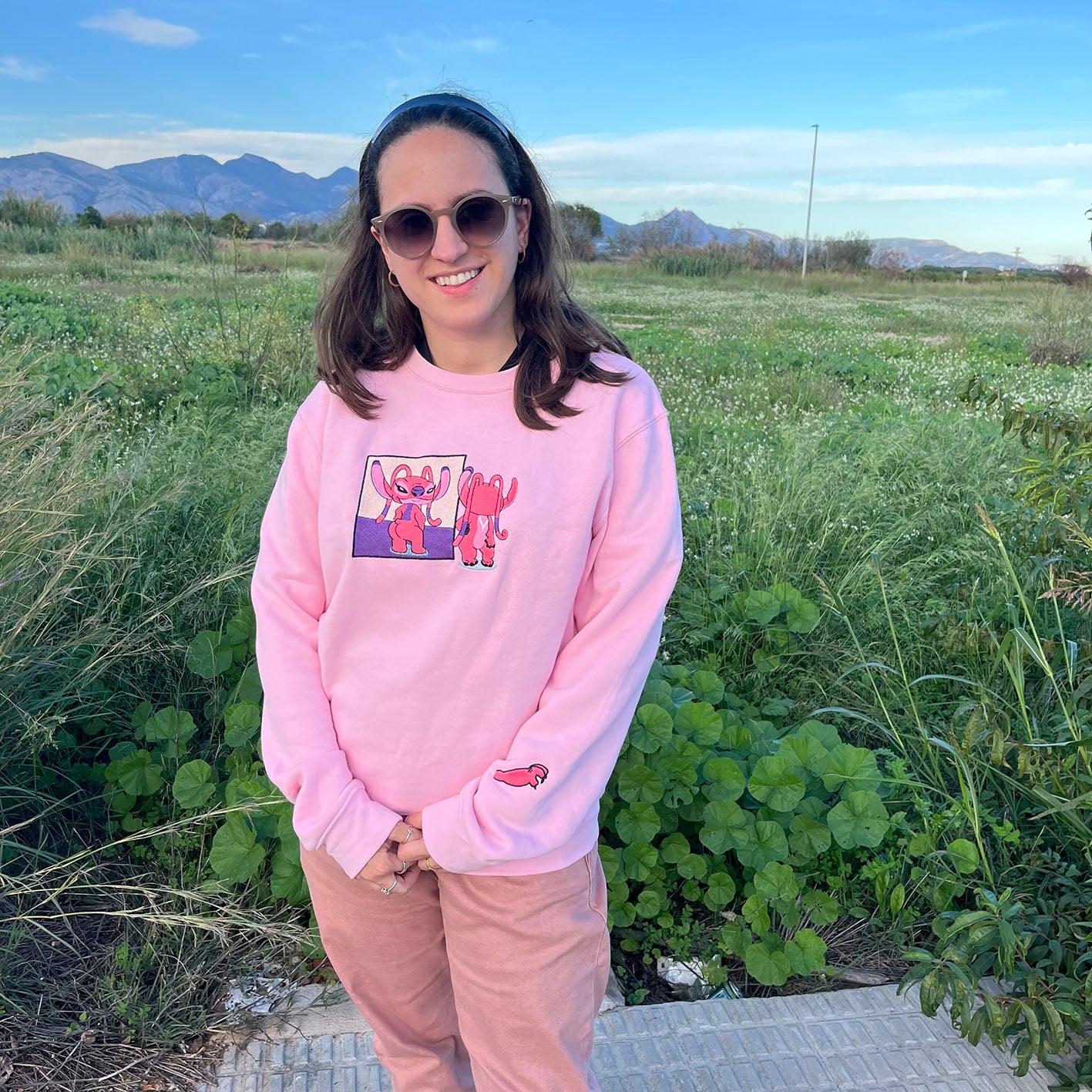 Pink Stitch Embroidered Sweatshirt